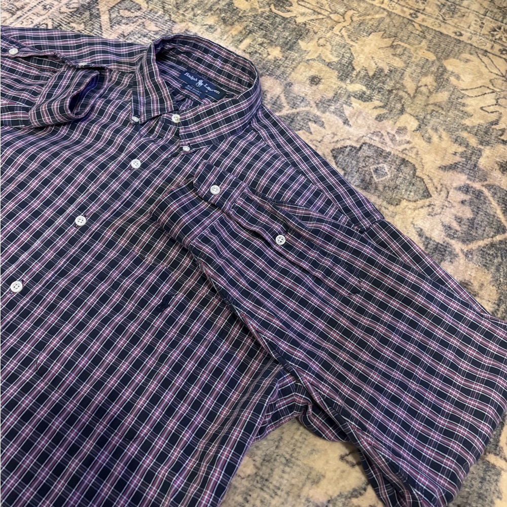 Vintage Polo Ralph Lauren "The Big Shirt" Gray/Black Red and Green Plaid Sz L